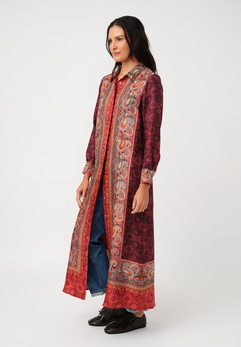 Pierre Louis Mascia Silk Aloe Dress in Red & Burgundy Diamonds & Paisley