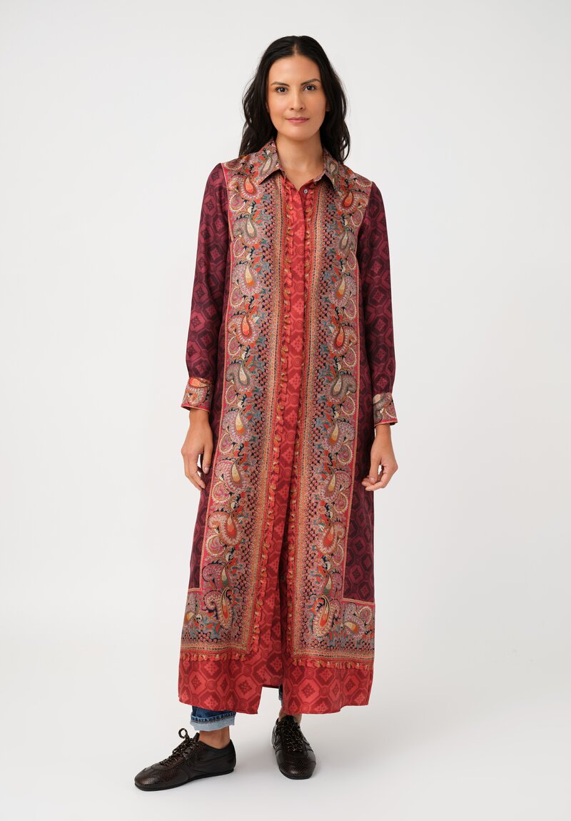 Pierre Louis Mascia Silk Aloe Dress in Red & Burgundy Diamonds & Paisley