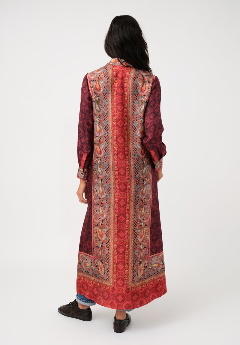 Pierre Louis Mascia Silk Aloe Dress in Red & Burgundy Diamonds & Paisley