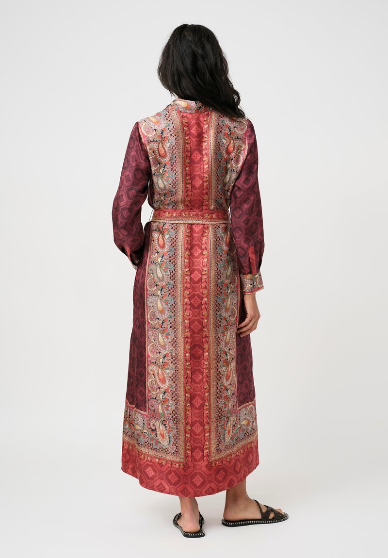 Pierre Louis Mascia Silk Aloe Dress in Red & Burgundy Diamonds & Paisley