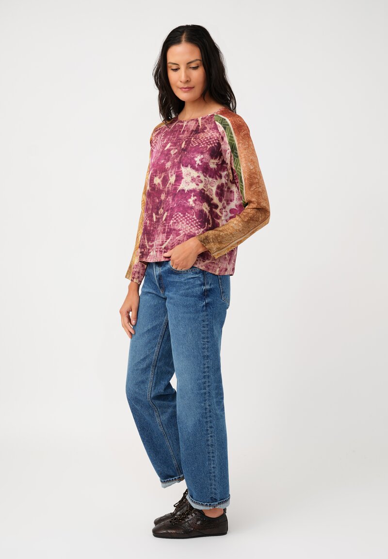 Pierre-Louis Mascia Silk Aloe Top in Antique Magenta Purple Patina
