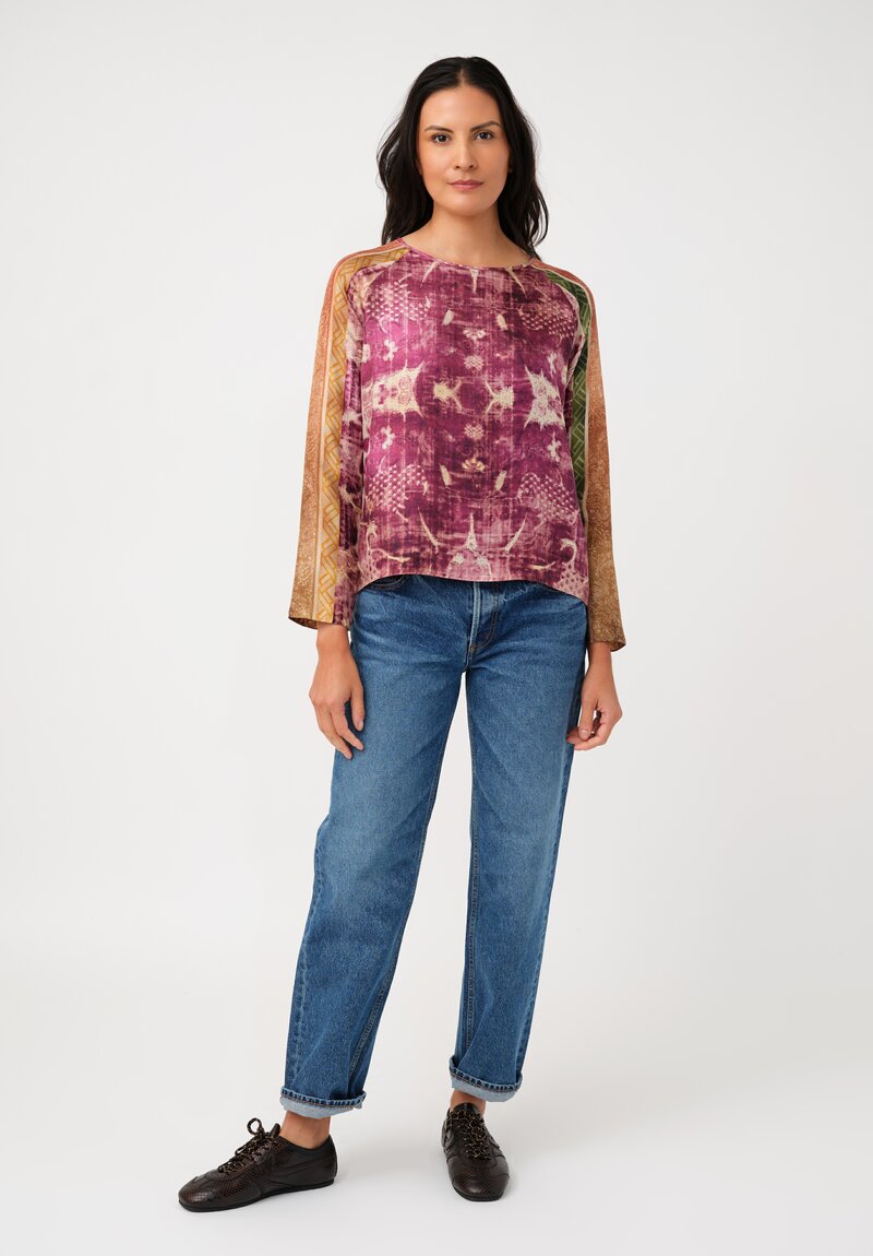 Pierre-Louis Mascia Silk Aloe Top in Antique Magenta Purple Patina