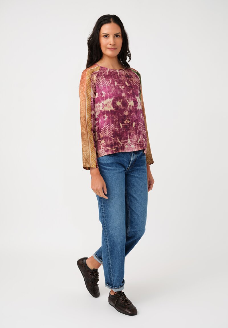 Pierre-Louis Mascia Silk Aloe Top in Antique Magenta Purple Patina