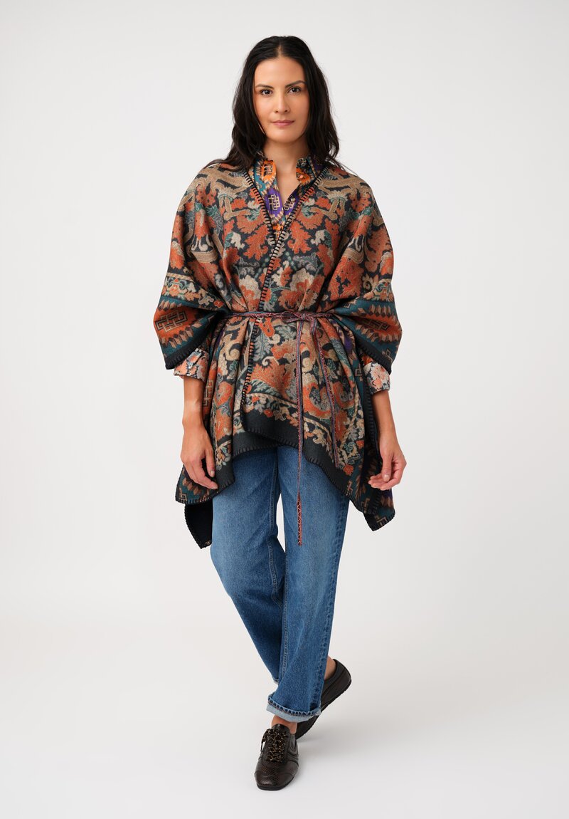 Pierre-Louis Mascia Silk Aloe Long Sleeve Button-Down Top in Orange Nomadic & Baroque Tapestry Print