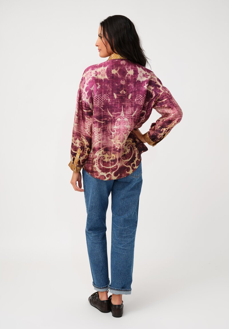 Pierre Louis Mascia Silk Aloe Button-Down Top in Antique Magenta Purple Patina