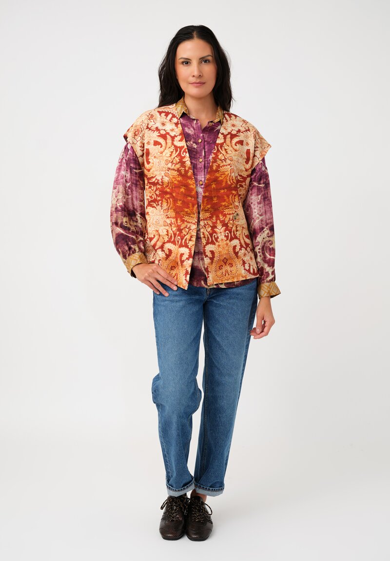 Pierre Louis Mascia Silk Aloe Button-Down Top in Antique Magenta Purple Patina