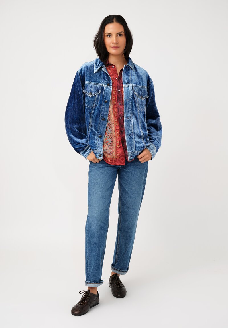 Pierre-Louis Mascia Silk Aloe Long Sleeve Button-Down Top in Paisley, Red & Burgundy Diamonds