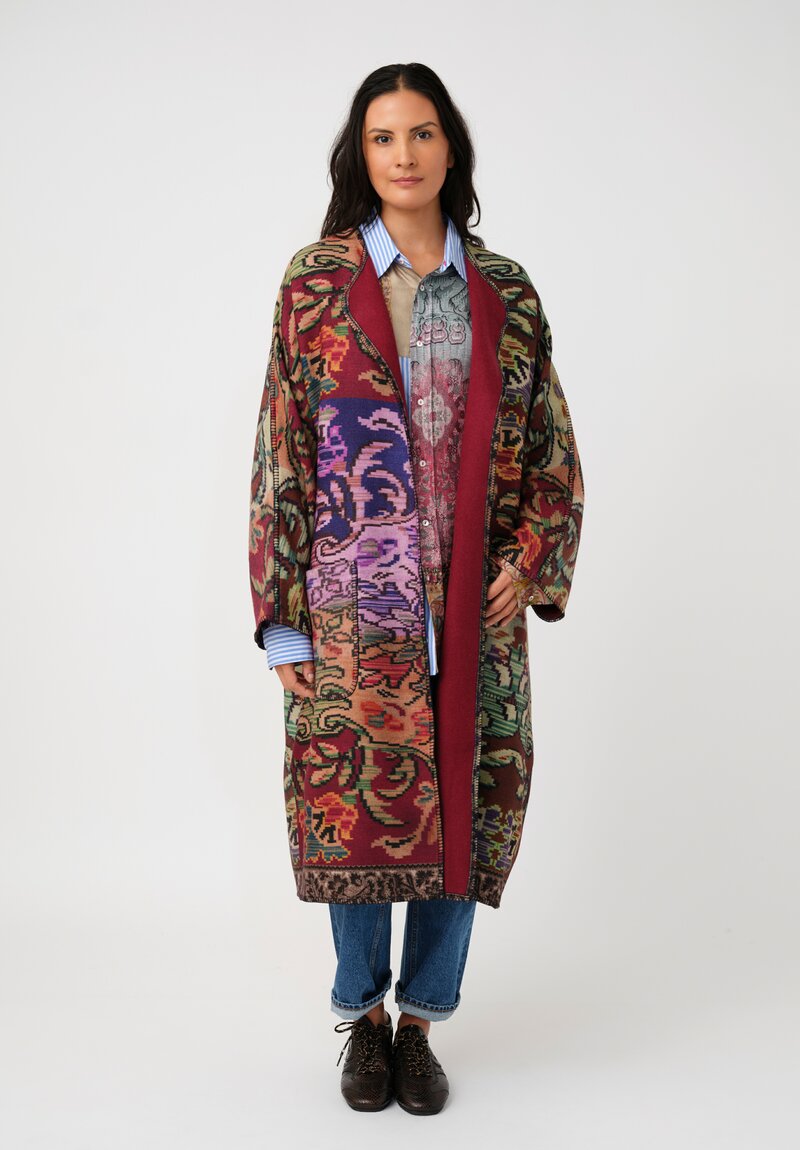 Pierre-Louis Mascia Cotton & Silk Alokam Shirt in Blue Stripes & Rich Reds Floral Tapestry
