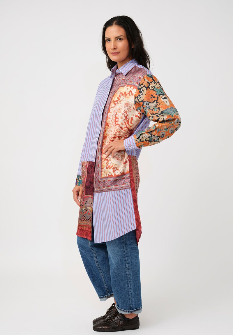 Pierre-Louis Mascia Cototn & Silk Alotho FW25 Pattern Medley Tunic in Blue Stripes