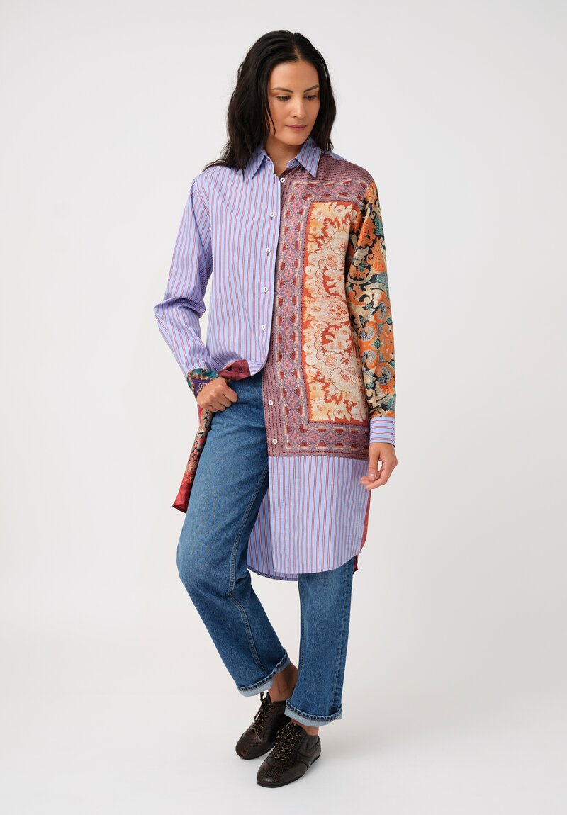 Pierre-Louis Mascia Cototn & Silk Alotho FW25 Pattern Medley Tunic in Blue Stripes