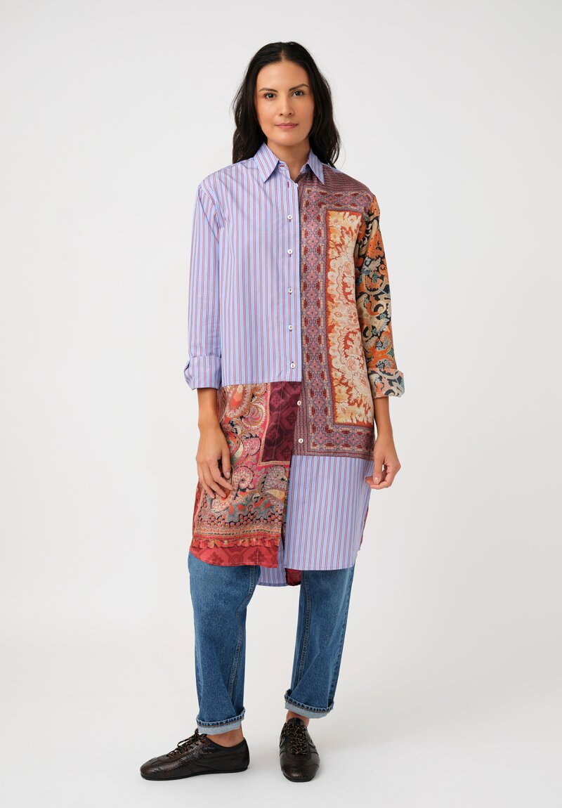 Pierre-Louis Mascia Cototn & Silk Alotho FW25 Pattern Medley Tunic in Blue Stripes