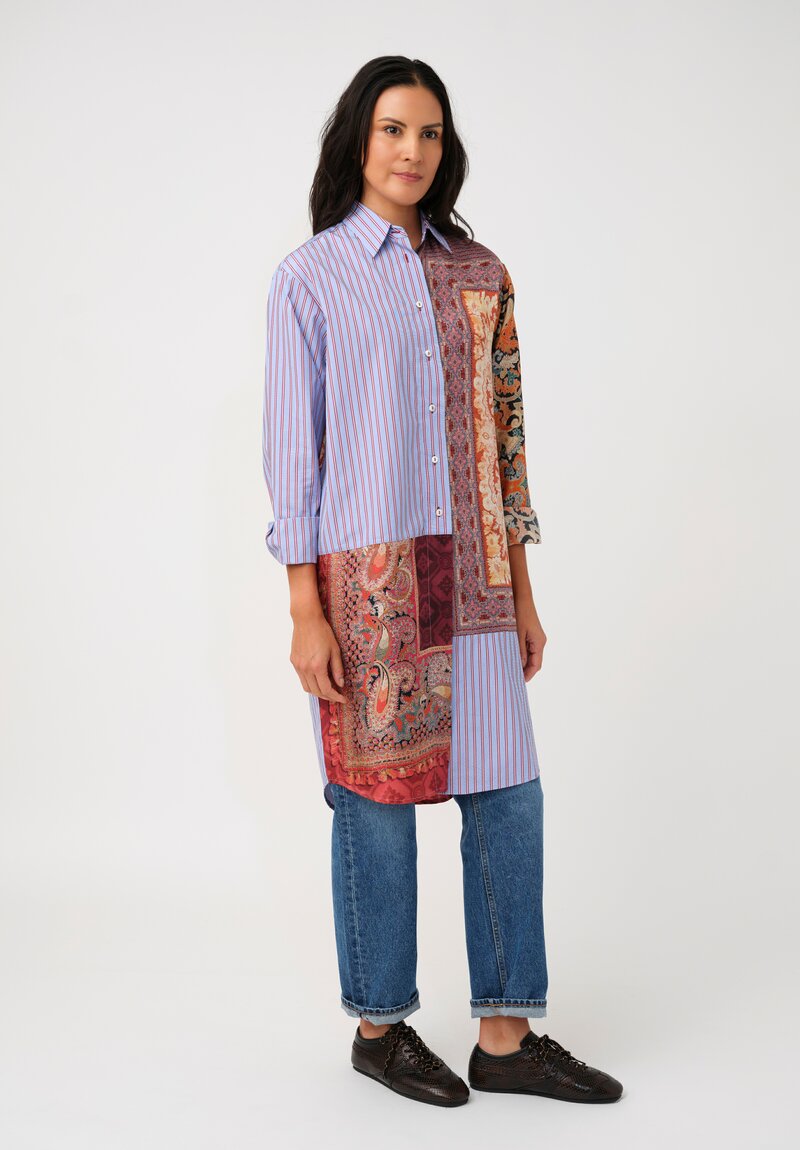 Pierre-Louis Mascia Cototn & Silk Alotho FW25 Pattern Medley Tunic in Blue Stripes