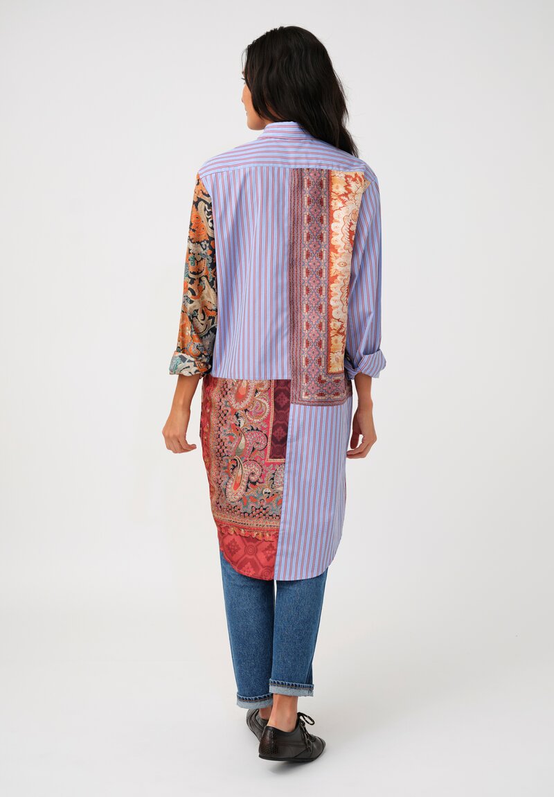 Pierre-Louis Mascia Cototn & Silk Alotho FW25 Pattern Medley Tunic in Blue Stripes