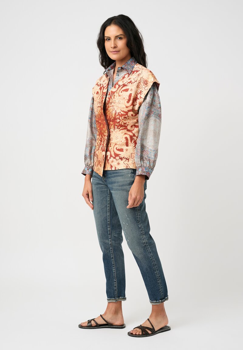 Pierre-Louis Mascia Thermal Beadox Gilet Vest in Orange Floral Tapestries