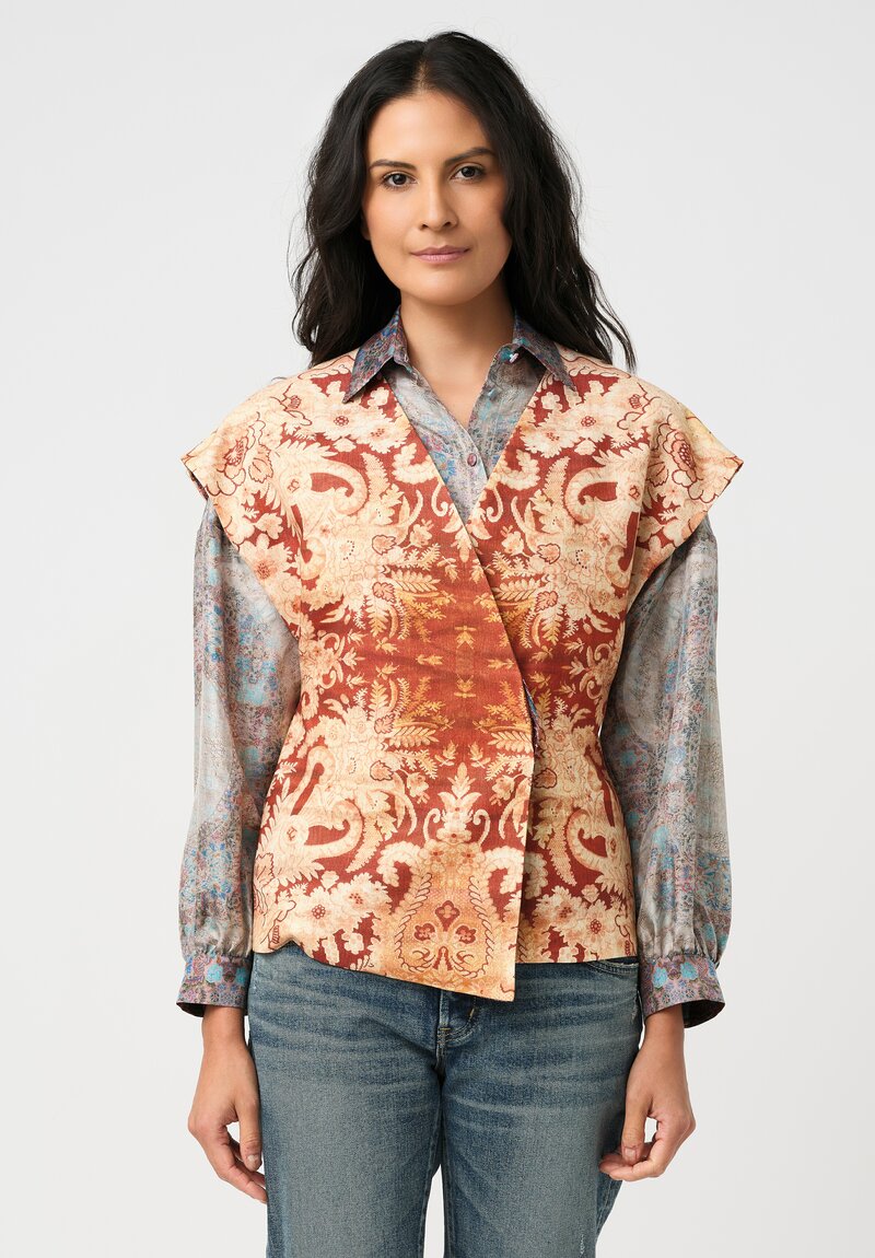 Pierre-Louis Mascia Thermal Beadox Gilet Vest in Orange Floral Tapestries