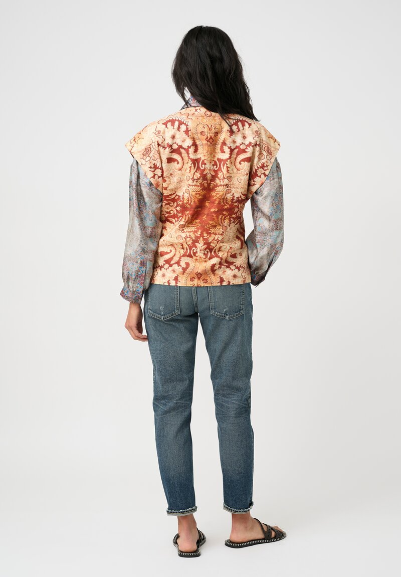 Pierre-Louis Mascia Thermal Beadox Gilet Vest in Orange Floral Tapestries