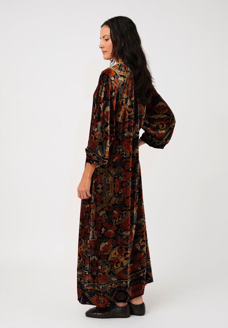 Pierre-Louis Mascia Velvet Kanada Shirt Dress in Orange Floral Tapestries