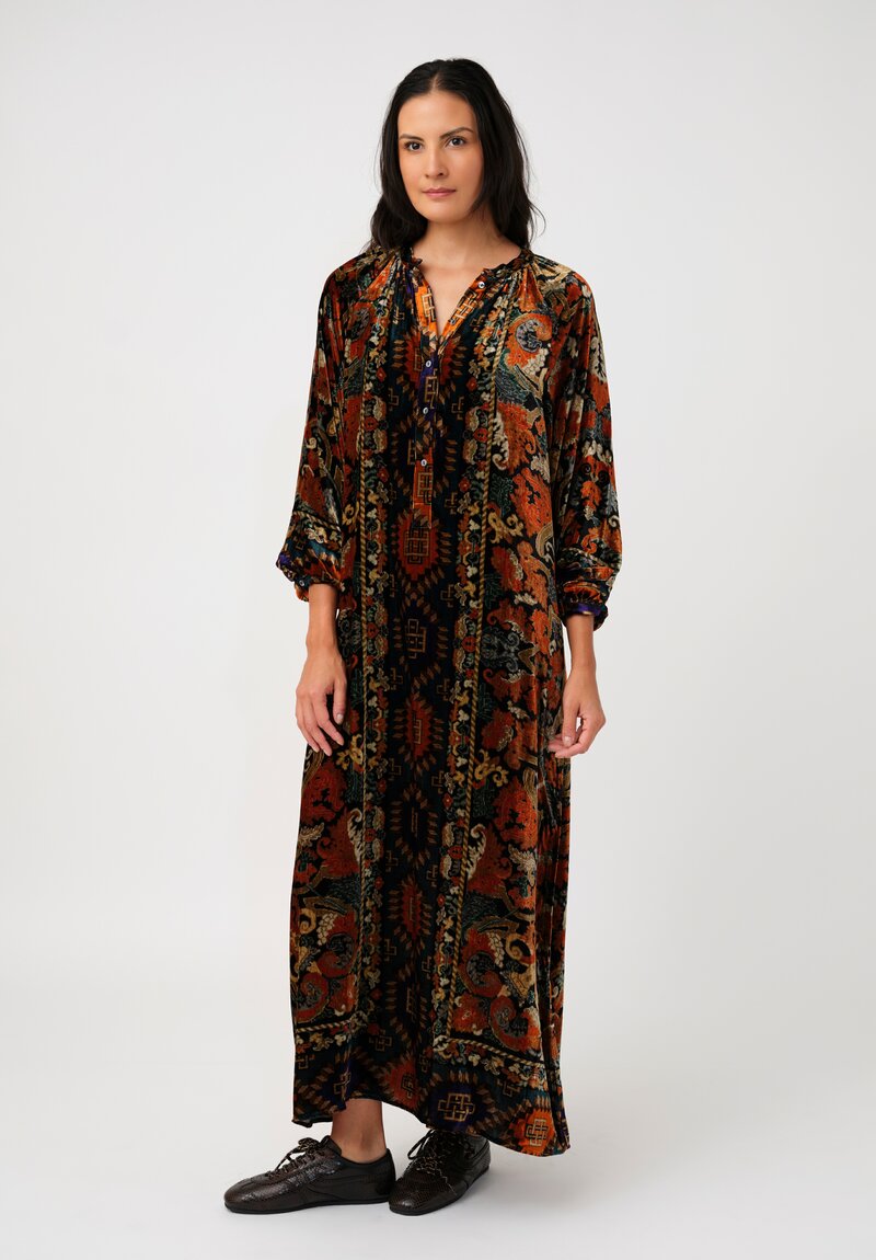 Pierre-Louis Mascia Velvet Kanada Shirt Dress in Orange Floral Tapestries