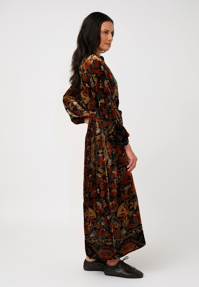 Pierre-Louis Mascia Velvet Kanada Shirt Dress in Orange Floral Tapestries