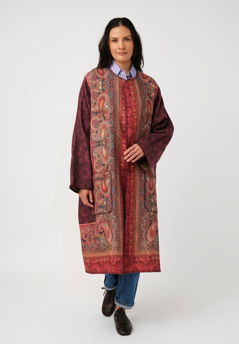 Pierre-Louis Mascia Thermal Pancake Kimono Duster in Paisley, Red & Burgundy Diamonds