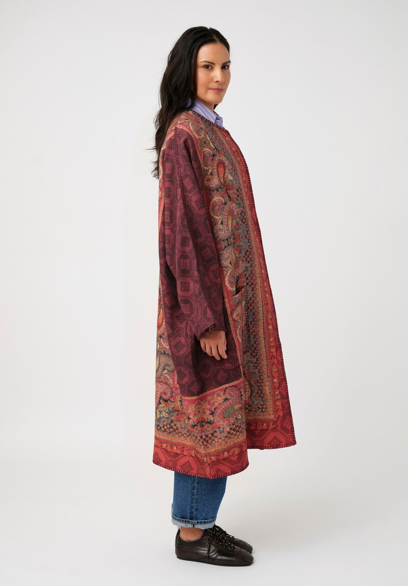 Pierre-Louis Mascia Thermal Pancake Kimono Duster in Paisley, Red & Burgundy Diamonds