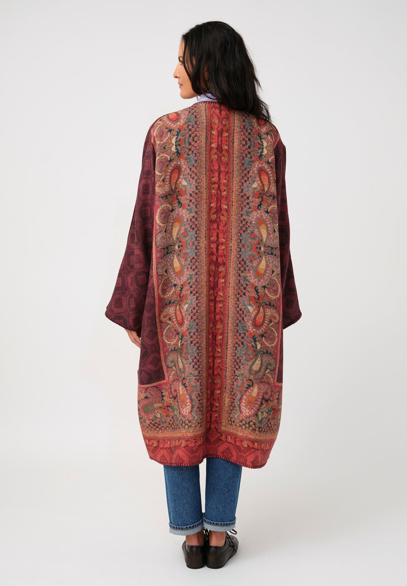 Pierre-Louis Mascia Thermal Pancake Kimono Duster in Paisley, Red & Burgundy Diamonds
