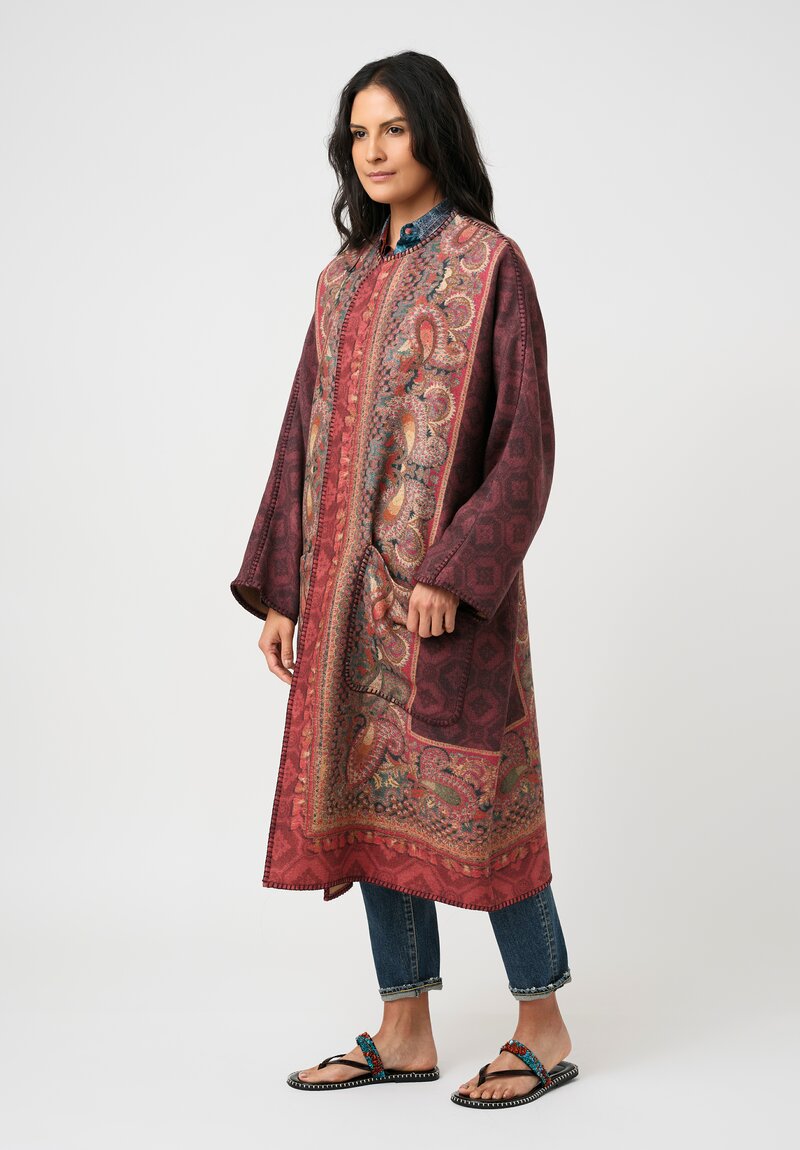 Pierre-Louis Mascia Thermal Pancake Kimono Duster in Paisley, Red & Burgundy Diamonds
