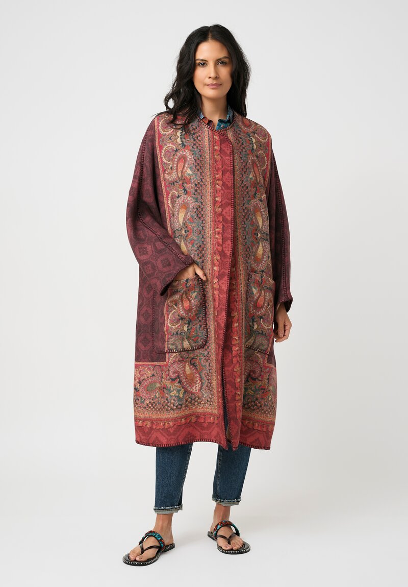 Pierre-Louis Mascia Thermal Pancake Kimono Duster in Paisley, Red & Burgundy Diamonds