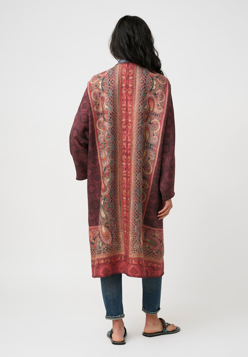 Pierre-Louis Mascia Thermal Pancake Kimono Duster in Paisley, Red & Burgundy Diamonds