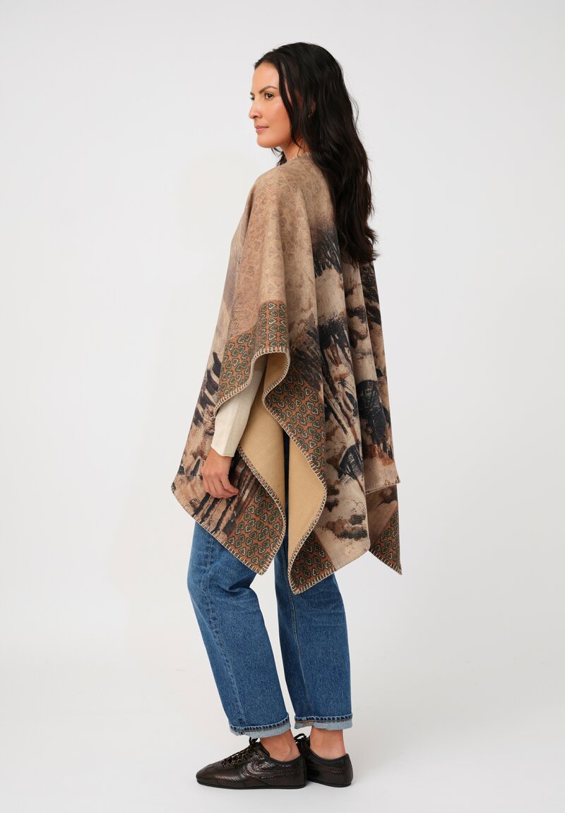 Pierre-Louis Mascia Thermal Pancake Poncho Cape in Natural Ink Wash Pagoda