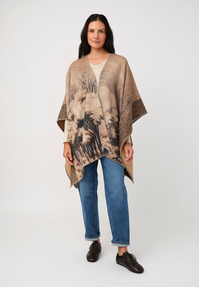 Pierre-Louis Mascia Thermal Pancake Poncho Cape in Natural Ink Wash Pagoda