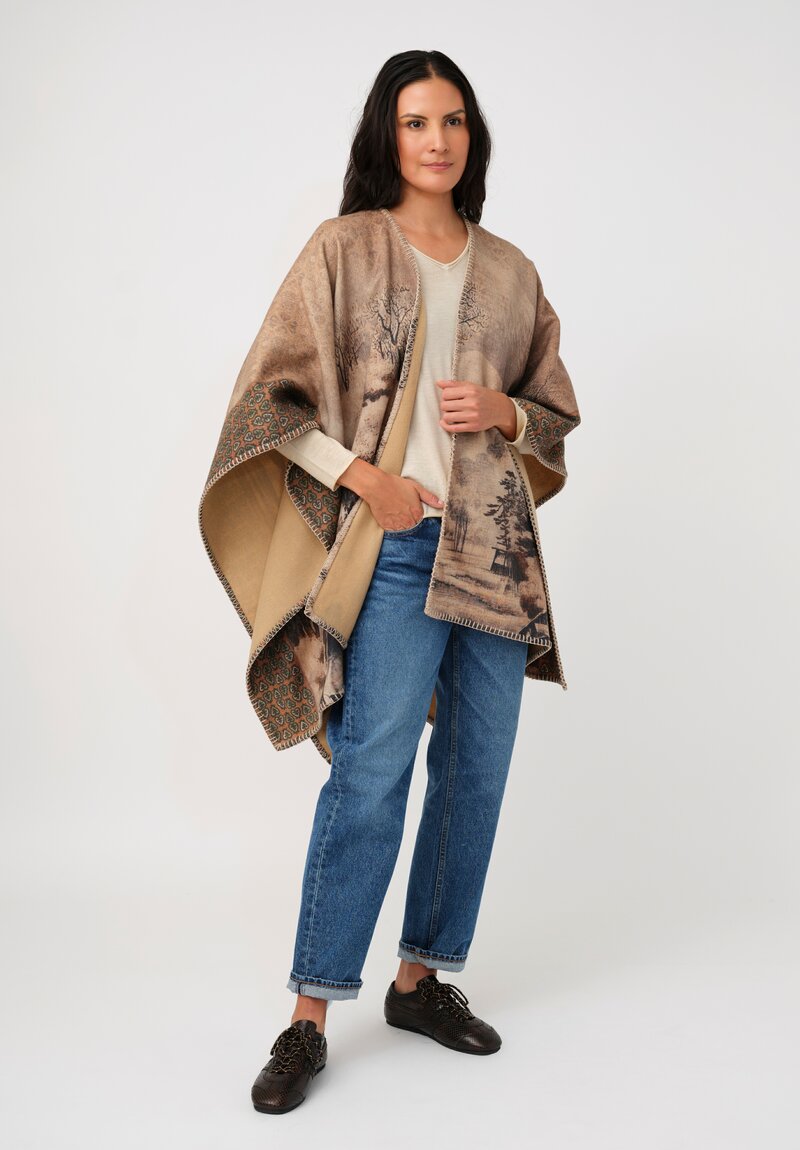 Pierre-Louis Mascia Thermal Pancake Poncho Cape in Natural Ink Wash Pagoda