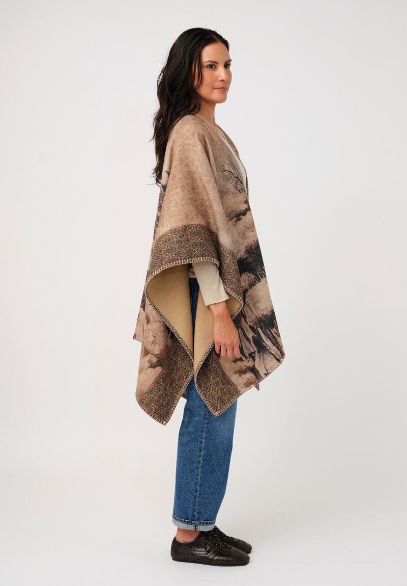 Pierre-Louis Mascia Thermal Pancake Poncho Cape in Natural Ink Wash Pagoda