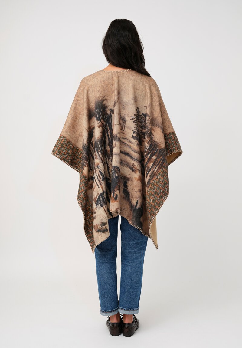 Pierre-Louis Mascia Thermal Pancake Poncho Cape in Natural Ink Wash Pagoda