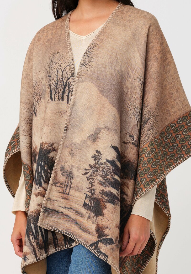 Pierre-Louis Mascia Thermal Pancake Poncho Cape in Natural Ink Wash Pagoda