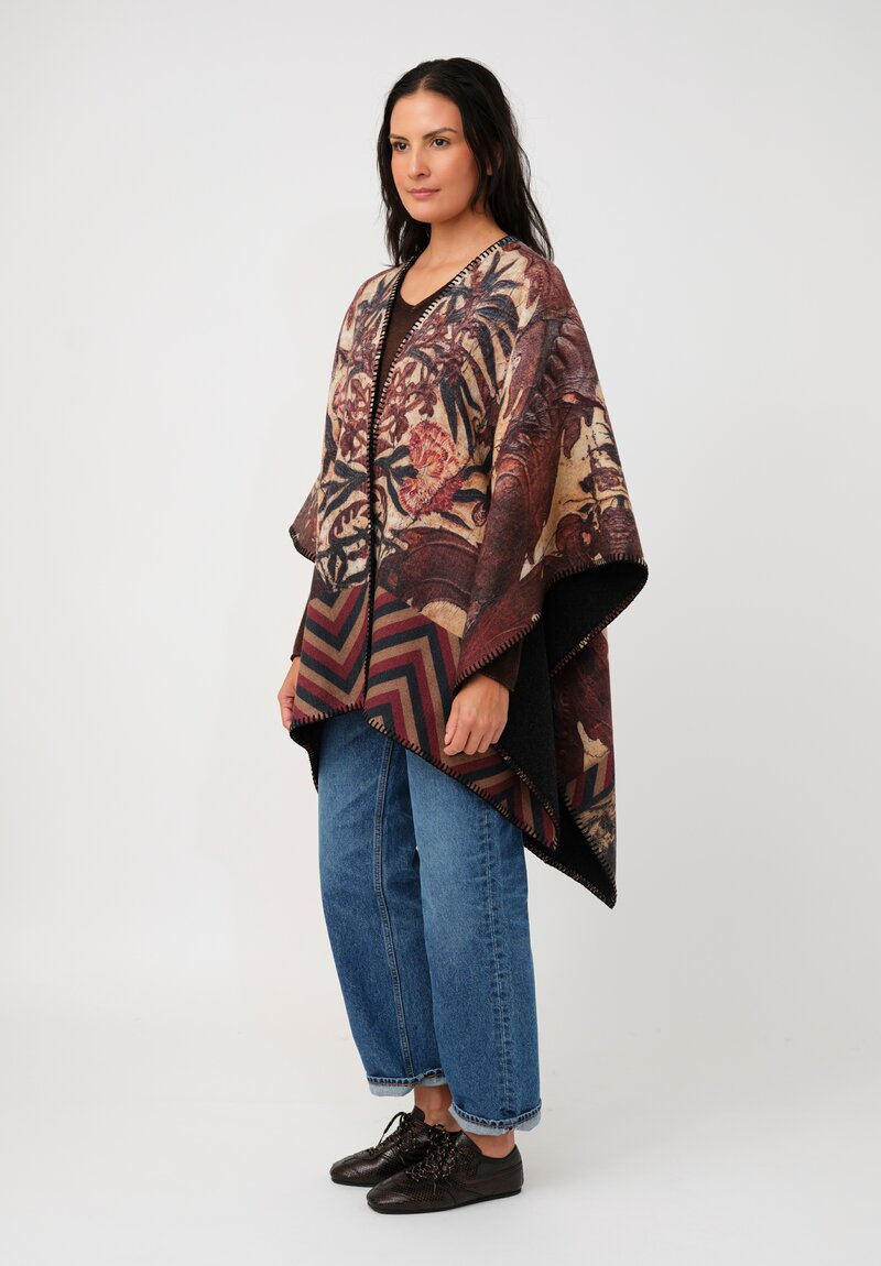 Pierre-Louis Mascia Thermal Pancake Poncho Cape in Brown Baroque & Red Chevron