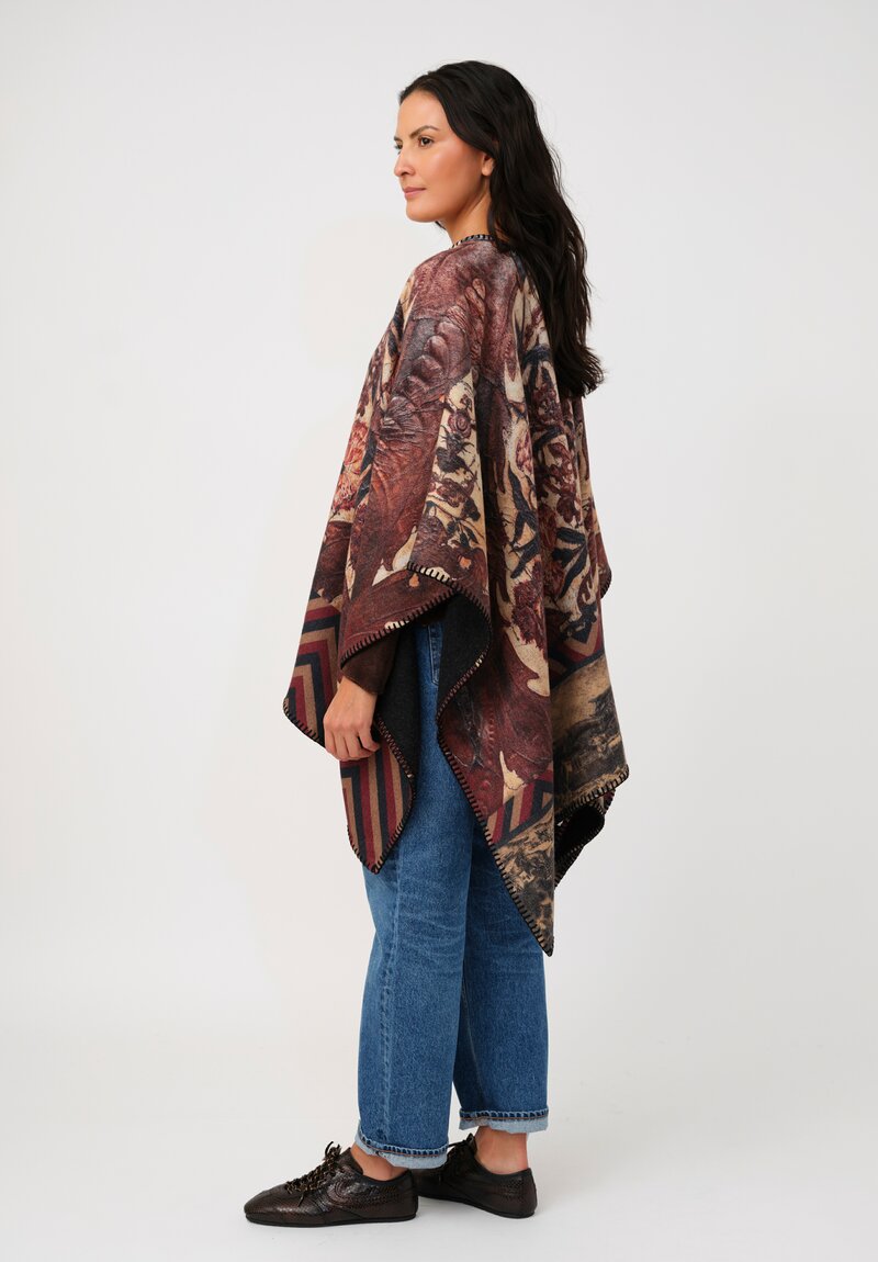 Pierre-Louis Mascia Thermal Pancake Poncho Cape in Brown Baroque & Red Chevron