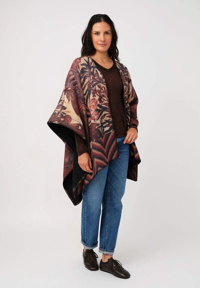 Pierre-Louis Mascia Thermal Pancake Poncho Cape in Brown Baroque & Red Chevron