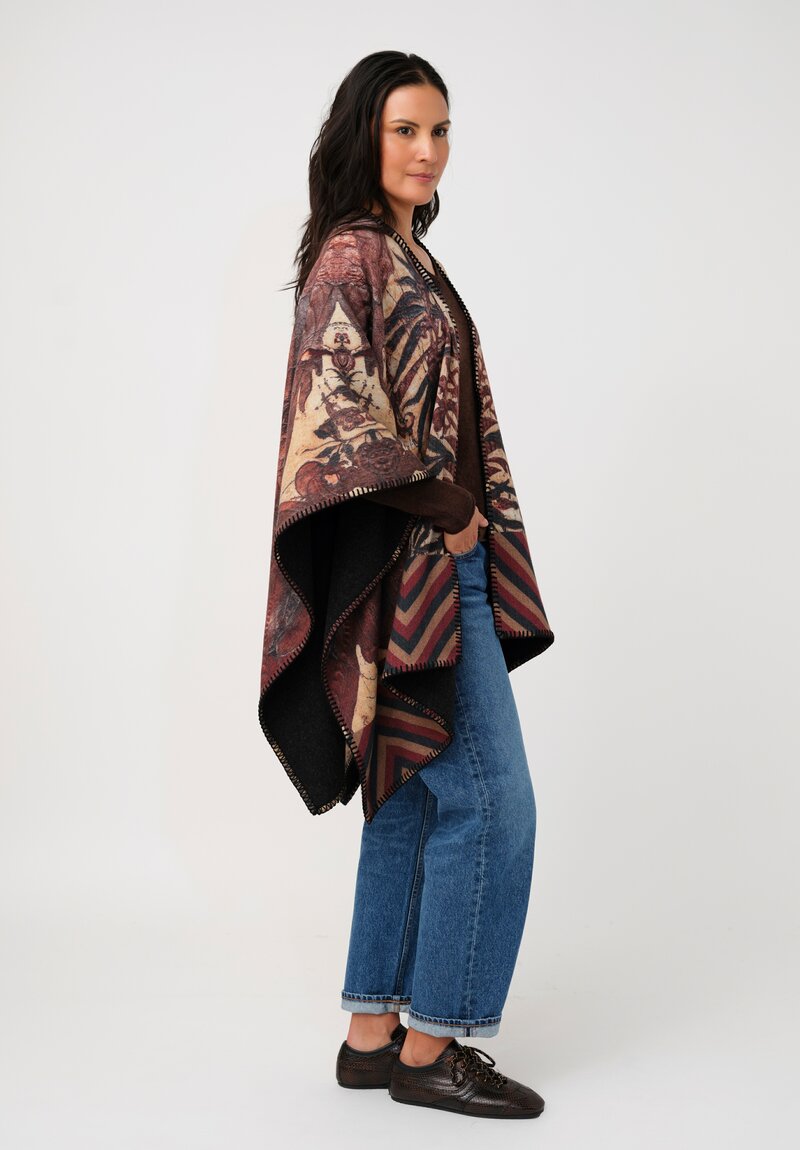 Pierre-Louis Mascia Thermal Pancake Poncho Cape in Brown Baroque & Red Chevron