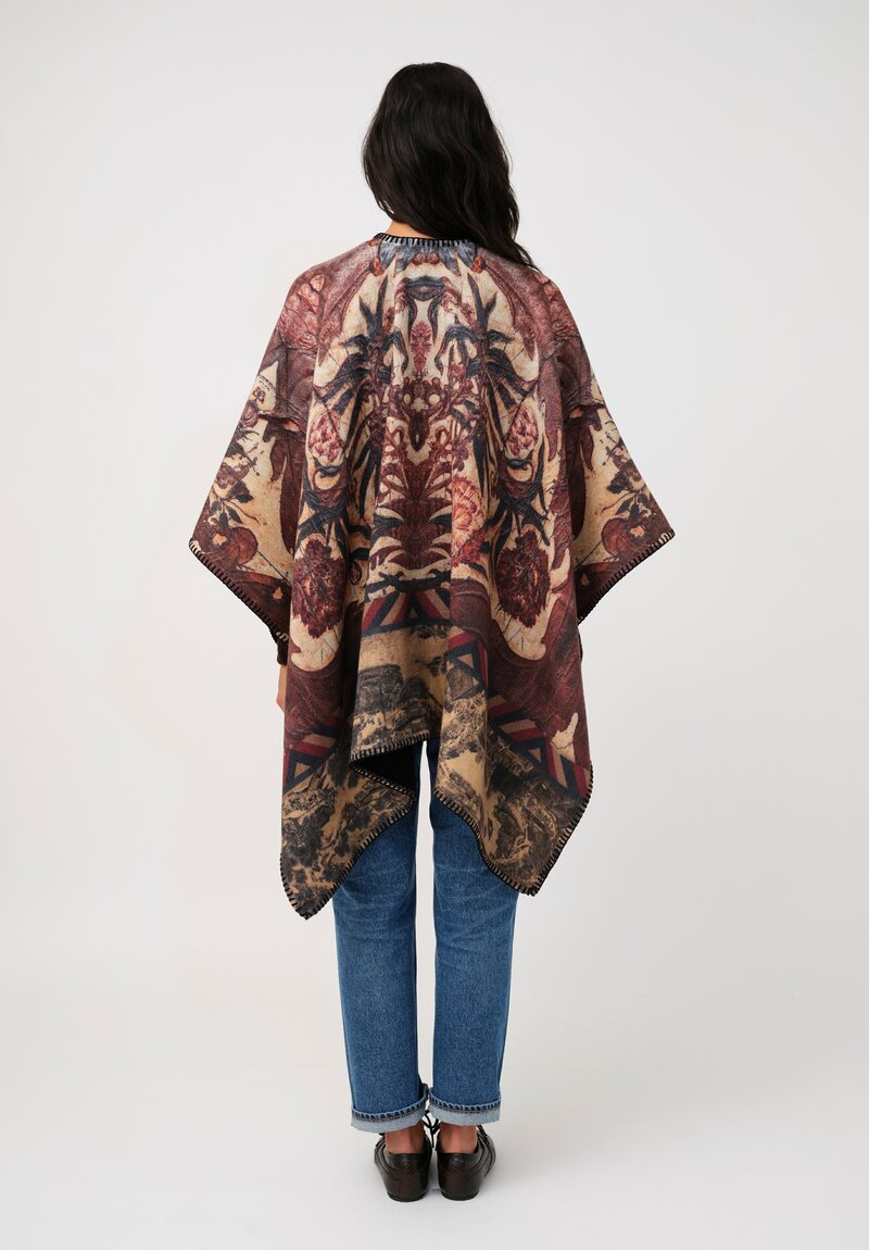 Pierre-Louis Mascia Thermal Pancake Poncho Cape in Brown Baroque & Red Chevron