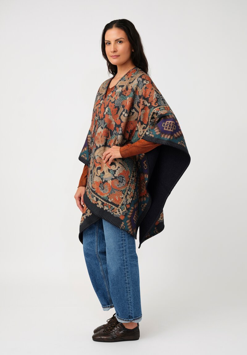 Pierre-Louis Mascia Thermal Pancake Poncho Cape in Orange Nomadic & Baroque Tapestry Print