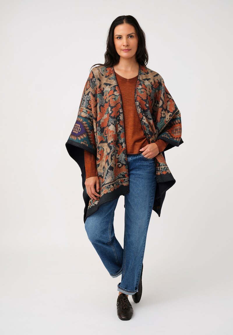 Pierre-Louis Mascia Thermal Pancake Poncho Cape in Orange Nomadic & Baroque Tapestry Print