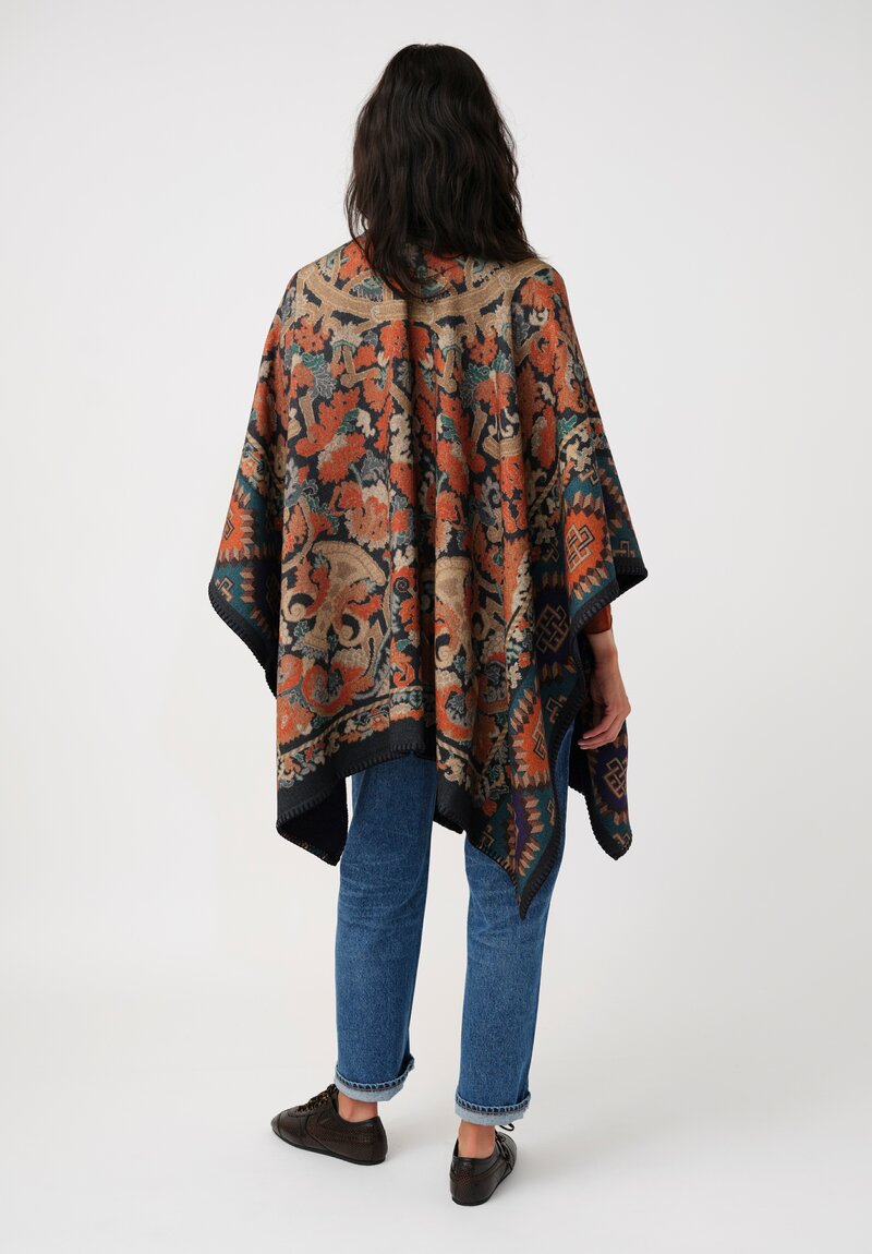 Pierre-Louis Mascia Thermal Pancake Poncho Cape in Orange Nomadic & Baroque Tapestry Print
