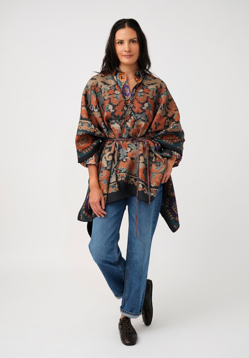 Pierre-Louis Mascia Thermal Pancake Poncho Cape in Orange Nomadic & Baroque Tapestry Print