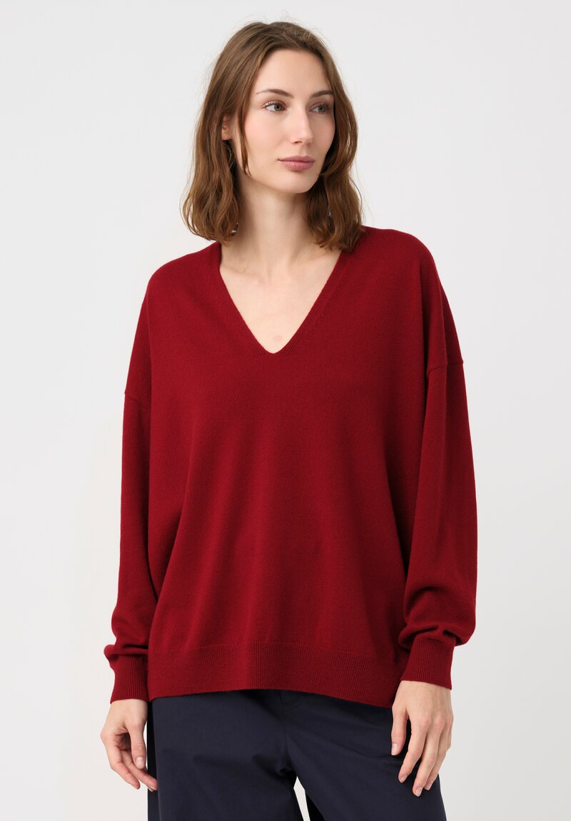Arts & Science Cashmere V-Neck Sweater in Dark Red