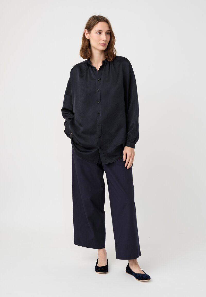 Arts & Science Silk Suede Band Collar Shirt in Navy Blue