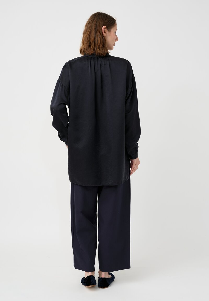 Arts & Science Silk Suede Band Collar Shirt in Navy Blue