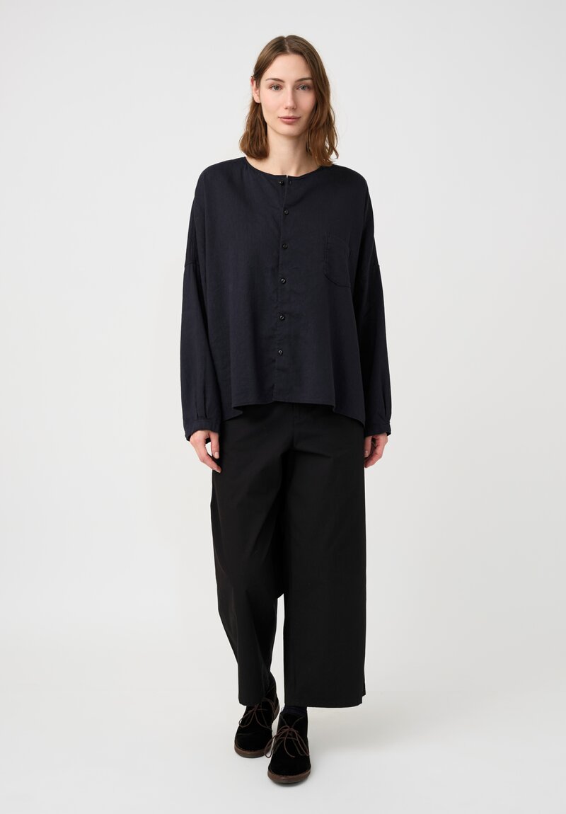 Kaval Linen Crepe No Collar Wide Shirt