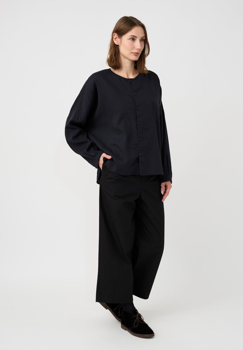 Kaval Linen Crepe No Collar Wide Shirt