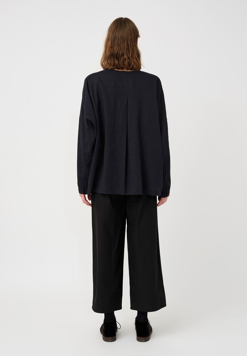 Kaval Linen Crepe No Collar Wide Shirt